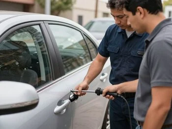 Technician programming a transponder car key on-site in Phoenix AZ