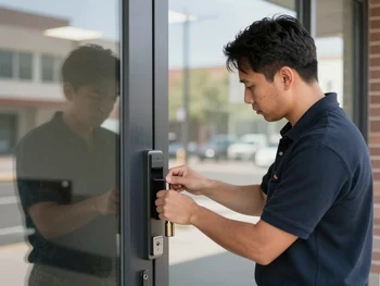 Commercial locksmith installing electronic access control system for Phoenix business