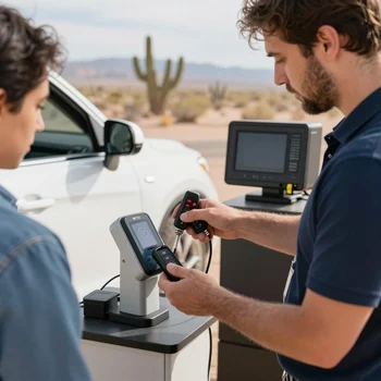Cutting a new car key using mobile key cutting equipment in Phoenix