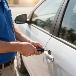 Emergency locksmith helping customer locked out of car in Phoenix 110 degree heat