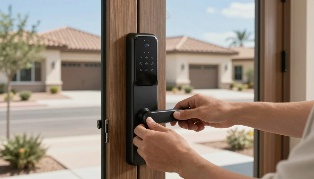 Locksmith installing new locks at luxury home in North Scottsdale Arizona